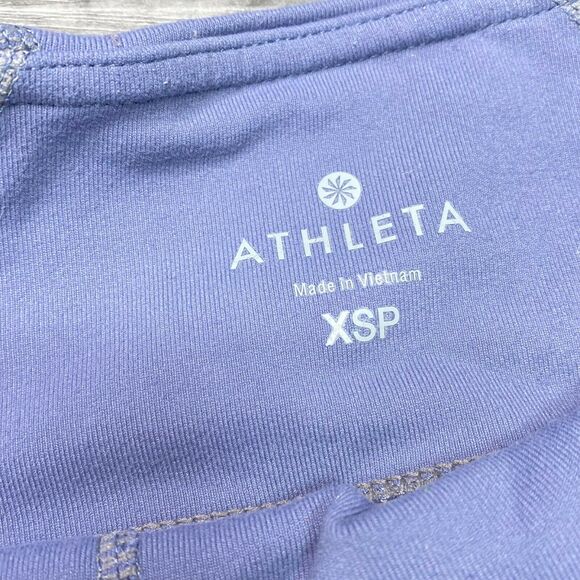 ATHLETA | sz XSP Women's Light Blue Gray Ruched Low Rise Balance Capri Legging - Picture 3 of 5